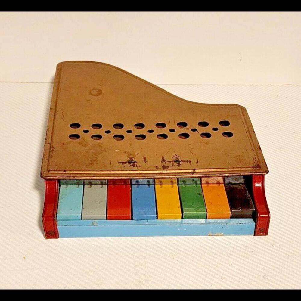 Tudor Metal Tin Piano No Legs Musical Child Kid Toy 8 1/2" x 11" Vintage Music